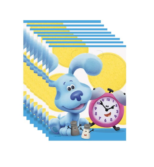 Blue's Clues Birthday Party Supplies Bundle includes 8 Plastic Loot Bags, 48 Piece Party Pack, and 1 Dinosaur Sticker Sheet