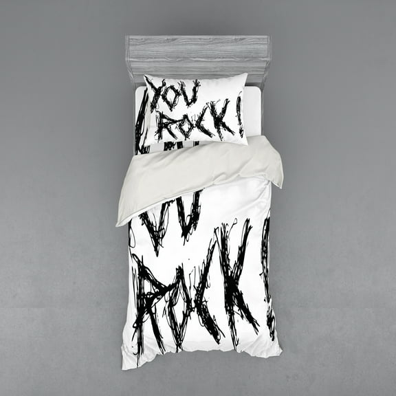 Ambesonne Saying Bedding Set 3 Pcs, Slogan, Twin, Black and White