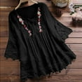 thumbnail image 2 of Fgnfyis T Shirts for Women Women Lace Patchwork Bow V Neck Three Quarter Blouses Top T Shirt Casual Womens Tops Black XXXXXL, 2 of 6