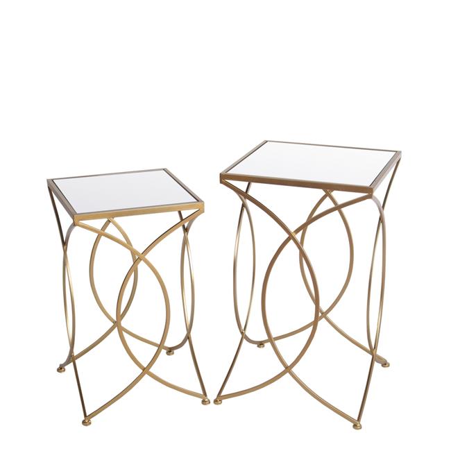 Benjara BM217000 Geometric Metal Base Accent Table with Square Mirror