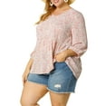 thumbnail image 4 of Agnes Orinda Women's Plus Size Babydoll Tops V Neck Floral Lantern 3/4 Sleeve Shirts Peplum Blouses 2X Pink, 4 of 7