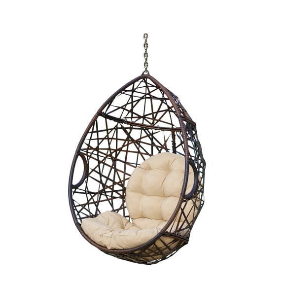 Berkley Indoor/Outdoor Wicker Tear Drop Hanging Chair (Stand Not Included), Multi-Brown and Tan