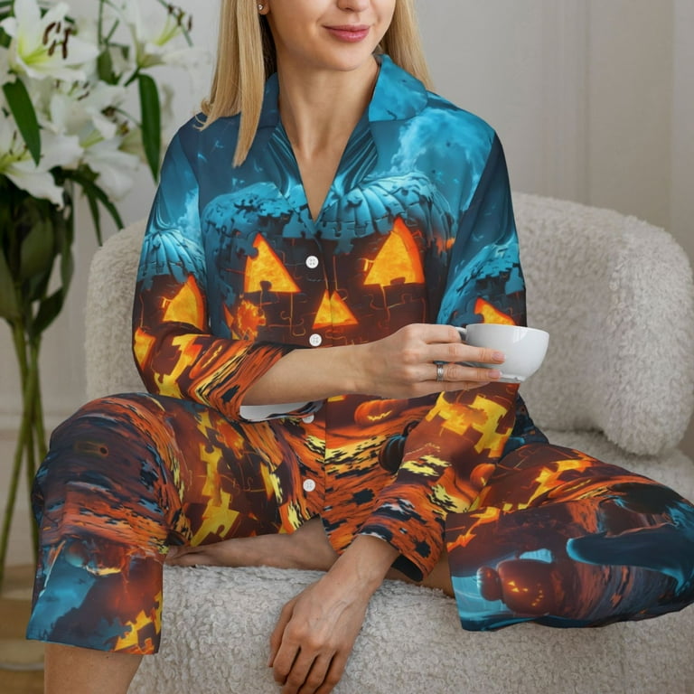 Halloween Pajamas Women Halloween Ghost Puzzle Pumpkin Pajamas for Women Set Comfy Pjs Sets for Women 2 Piece Soft Sleepwear Ladies Pj Lounge Sets with Pockets Walmart