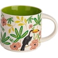 thumbnail image 1 of Taza de café de taza de té de cerámica, pintada a mano con asas, taza de flor vintage, apta para lavavajillas y microondas, verde oliva - 15.8 oz, 1 of 4