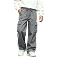 thumbnail image 2 of BXJX Boys Cargo Pants 14-16, Straight‑Leg Side Stripe Multi Pocket Elastic Waist Casual Trousers, 2 of 9