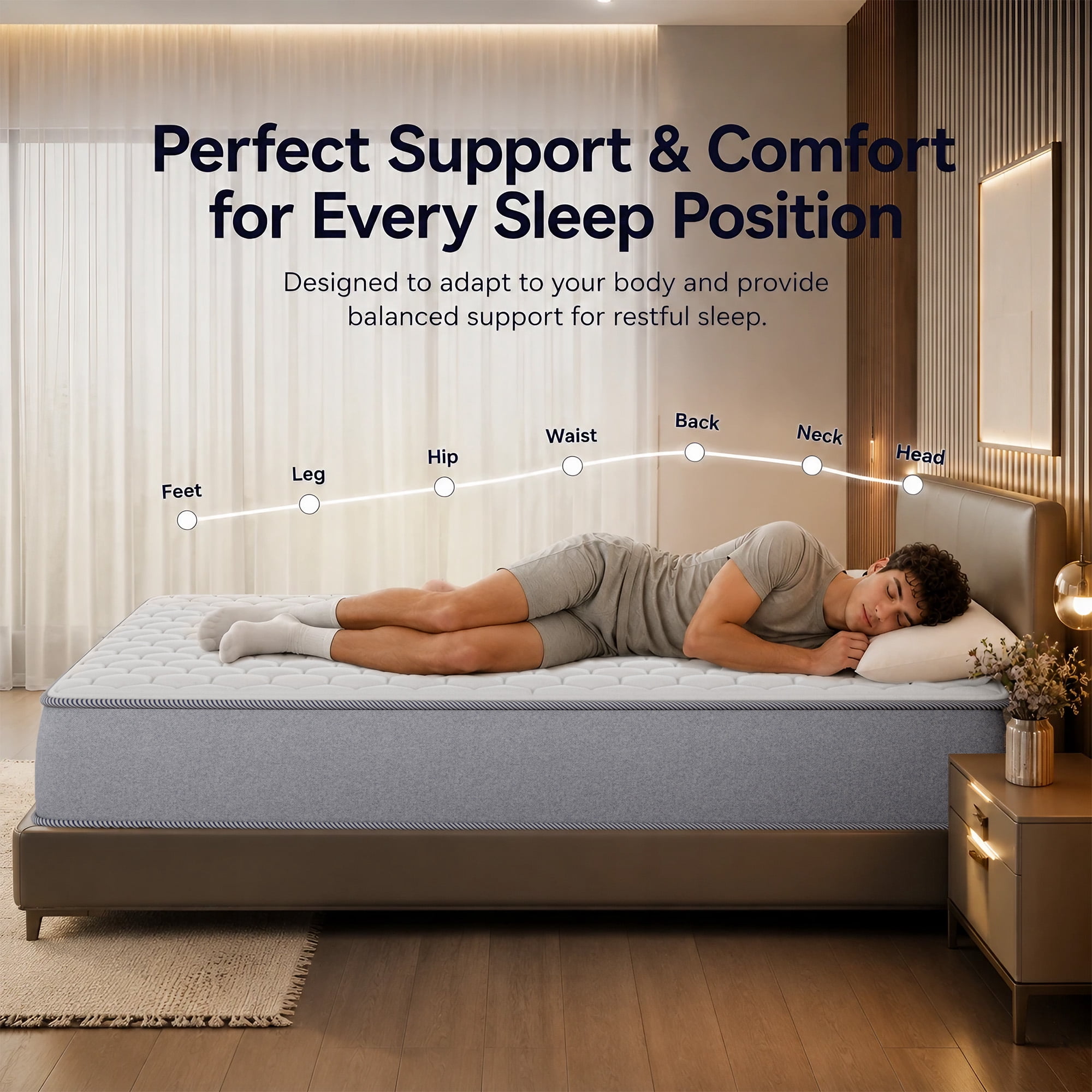 Continental Sleep, 7-Inch Medium Firm High Density Foam Mattress, Comfortable Mattress for Cooler Sleep, Supportive & Pressure Relief, King, White