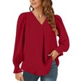 thumbnail image 1 of Yigetop Hauts et Blouses pour Femmes Chemises à Manches Longues pour Femmes Chemises de Travail Décontractées Col en V Blouses de Bureau Blouses Habillées Décontractées Rouges TG, 1 of 3