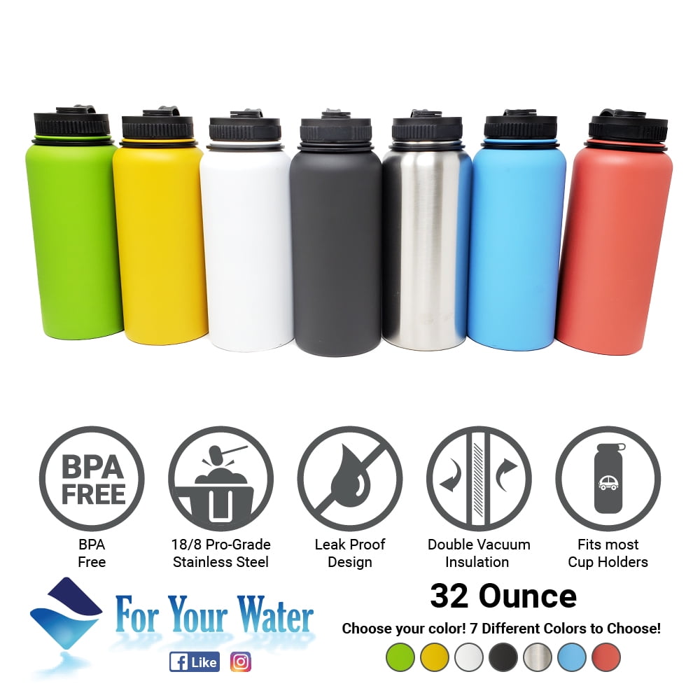 32 oz Double Wall 18/8 Pro-Grade Stainless Vacuum Sealed Big Mouth Water  Bottle with Leak-Proof Black Stay-On Cap | Great For Alkaline Water Storage  - Black - Walmart.com