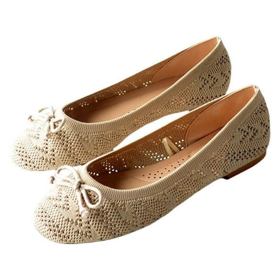 XIMIN Women’s Mesh Knit Flats Backless Shoes Comfortable Crochet Lace Mesh Round Toe Slip On Casual Ballet Flats Comfortable Dress Shoes Business Shoes