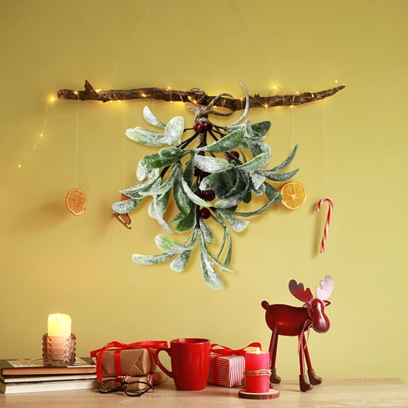 COM1950s Red Christmas Ornaments Balls Artificial Hanging Mistletoe Artificial Mistletoe Picks Christmas Mistletoe Ornament with Red Bow Mistletoe Glitter Hanging for Couple Home Party Decor