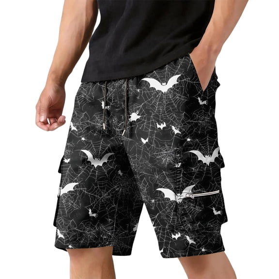 GrmtClth Mens Halloween print shorts 2026 Jack O Lantern Outdoor Cargo Short Pants Relaxed Drawstring Summer Short Trousers Street Fun Daily Clothing Black 3XL