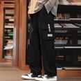 thumbnail image 4 of Fankiway Men's Solid Color Fleece Casual Loose Drawstring Multi-Pocket Work Pants Elastic Cuff Long Trousers Black 4XL, 4 of 7