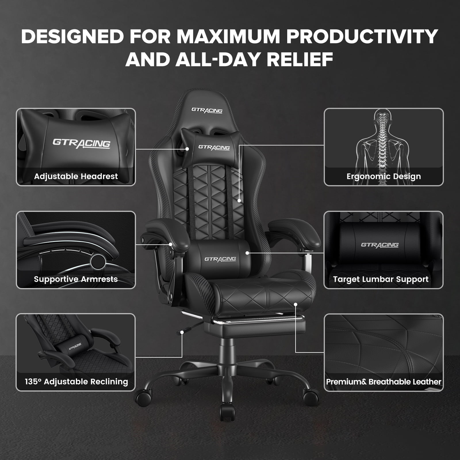 GTRACING LED Gaming Desk and Bluetooth Gaming Chair Set, Black
