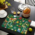 thumbnail image 3 of Green Christmas Santa and Snowman Pattern Summer Placemats Table Placemats Set Of 6-Linen Kitchen Washable Placemats Table Mats 11.8"x17.7" Non-Slip Heat Resistant, 3 of 5