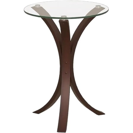 BOWERY HILL End Table Coffee Accent Table, Round, Contemporary, Indoor in Glass Top and Wood, Cappuccino