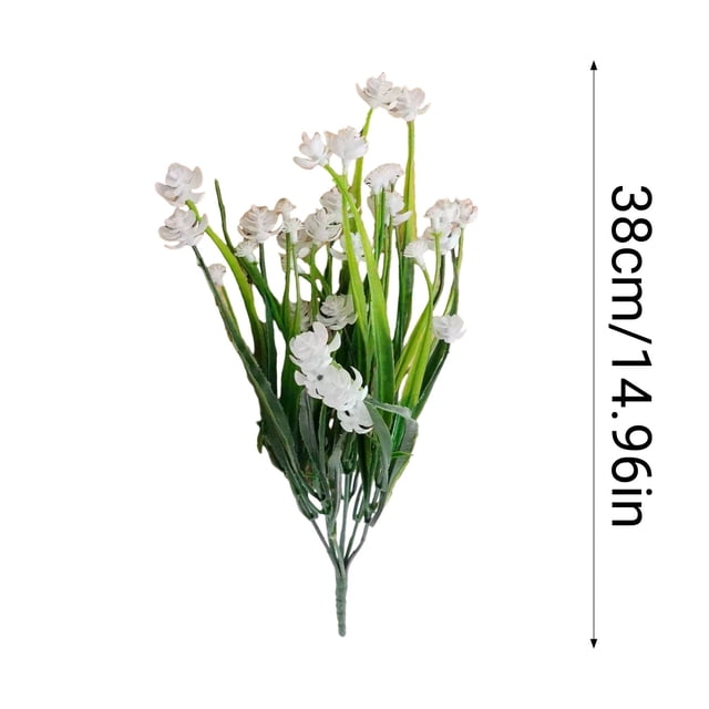 Simulación de arreglo floral de pasto primaveral y camelia con diseño de 7 ramas para decoración interior y exterior, plantas verdes de bajo mantenimiento para el hogar y estilismo de eventos.