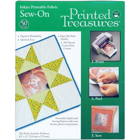 Dritz Printed Treasures Sew-On Ink Jet Fabric Sheets, White, 8-1/2" x 11" Pack of 50 pages