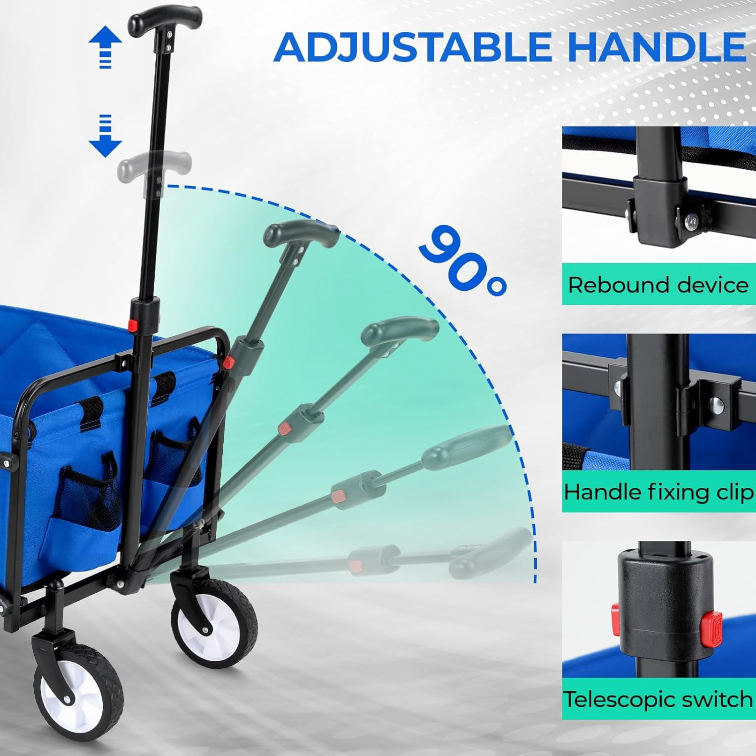 TLSUNNY Collapsible Wagon Cart with Wheels, Foldable Wagon Cart w/ Carry Bag, Lightweight Portable Shopping Cart, for Camping, Grocery, Garden, Sports