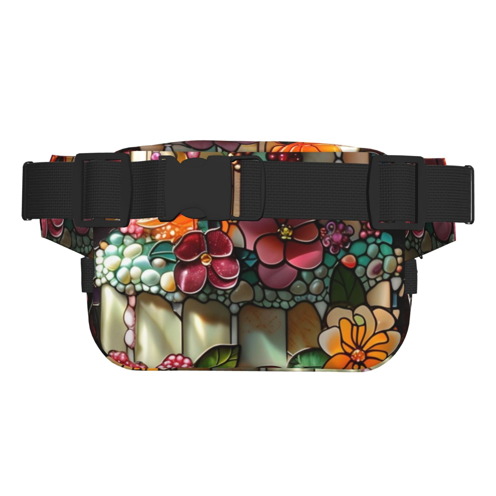 Picia Stained Glass Floral Cake Print Square Double-Layer Waist Bag Mini Adjustable Waist Belt Bag Exercise Running Travel Hiking