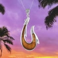 thumbnail image 3 of Gorgeous Hawaiian X-Large Genuine Koa Wood Fish Hook Necklace, Sterling Silver Fish Hook Pendant, N8514 Birthday Valentine Gift, 3 of 6