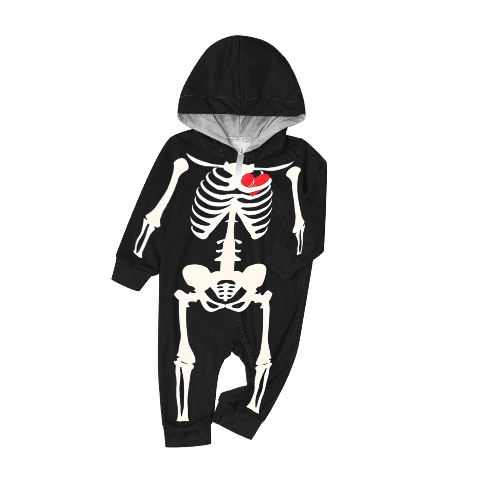 Meichang Matching Halloween Pajamas for Family Halloween Skeleton Print One-Piece Onesies Hooded Zipper Front PJs Jumpsuit Loungewear Romper for Baby