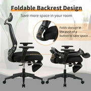 Hforesty Foldable Office Chair with Footrest,Black Big and Tall Ergonomic Mesh Office Desk Chair,Comfortable Tilt Function Swivel Computer Office Chair, Lumbar Support,300lbs