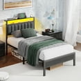 thumbnail image 3 of Satifur Twin LED Bed Frame with Smart RGB Lights, Headboard Charging Station, Versatile Storage Solution, Comfortable Upholstered Backrest, No Box Spring Needed, 3 of 10