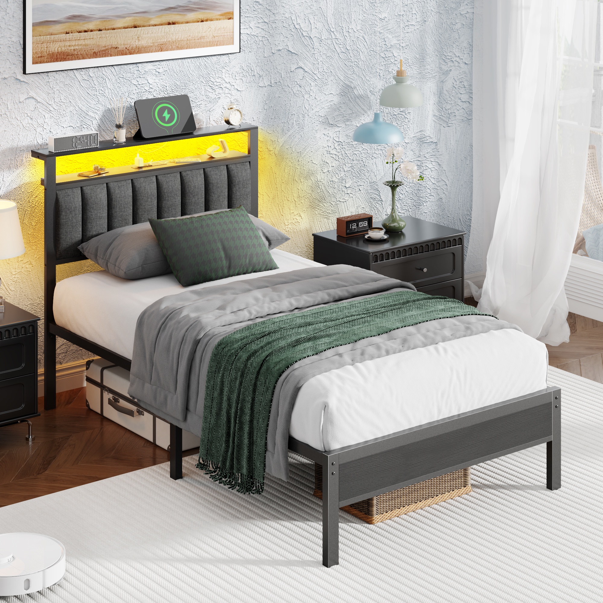 Satifur Twin LED Bed Frame with Smart RGB Lights, Black photo 3