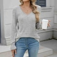 thumbnail image 6 of Scyoekwg Womens Long Sleeve Fall Tops V-Neck Stripe Brushed Tops Vintage Loose Fall Clothes Dressy Casual Blouses Fashion Solid Color Blouses(Gray,S), 6 of 7
