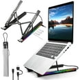 thumbnail image 1 of Laptop Stand with USB、Type C and RGB Lights Aluminum Adjustable Foldable Laptop Stand for Desk Ergonomic Portable Laptop Riser Holder Compatible with Laptops and iPad . Si, 1 of 7