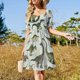 thumbnail image 4 of Vestido de lujo de manga corta con estampado floral negro y dorado para mujer, vestido formal para ocasiones especiales, vestido de noche para mujer., 4 of 7