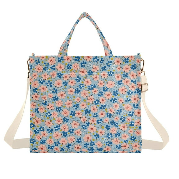FORMRS Womens Corduroy Tote Bag Crossbody Shoulder Handbag with Pocket, Small Pink Flower