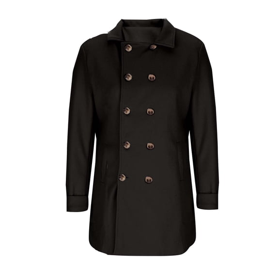 Kakii Men's ouble Breasted Wool Blend Coat, Mid-Length Utility Trench with Notch Lapel & Flap Pockets, Classic Fall & Winter Overcoat