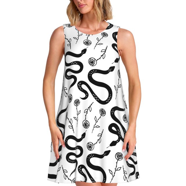 Disketp Hand Drawn Snake para Vestido sin Mangas para Mujeres, Vestidos de Verano para Mujeres, Casual y Holgado para la Playa