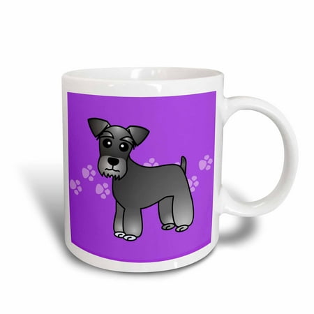 3dRose Cute Miniature Schnauzer Banded Coat (Salt and Pepper) - Cartoon Dog - Purple with Pawprints, Ceramic Mug,