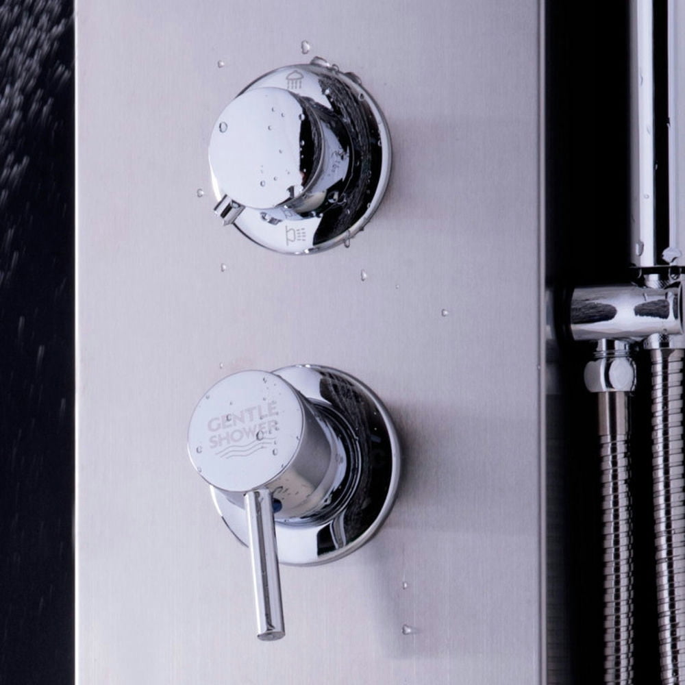 Finihen Shower Panel, Shower Panel Tower System, 57 Inch Stainless Steel Shower Panel With Massage Jets and Hand Shower, Silver Finihen Shower Panel, Shower Panel Tower System, 57 Inch Stainless Steel Shower Panel With Massage Jets and Hand Shower, Silver
