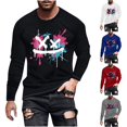 thumbnail image 4 of WREESH Halloween Long Sleeve Tops Fashionable Men's Printed Top with Long Sleeved Round Neck and Smiling Face Printed Top/Shirt Red, 4 of 5