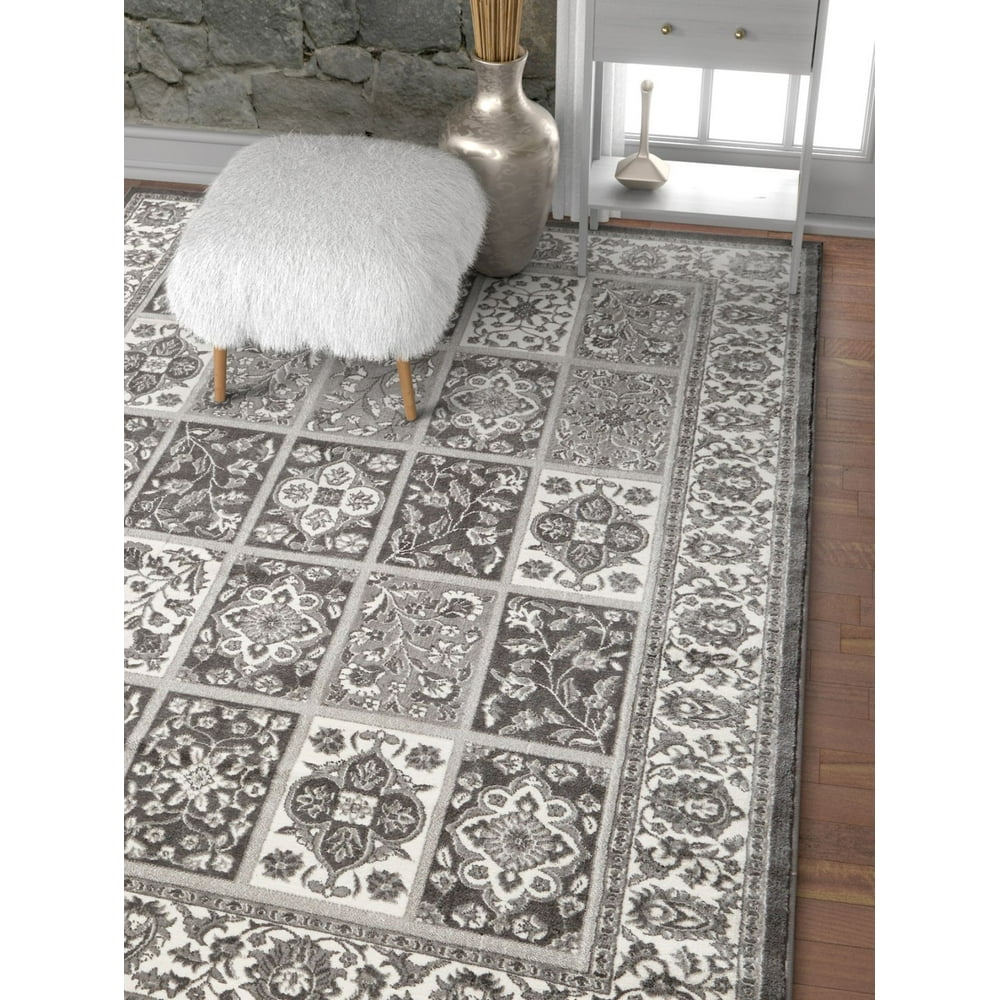 Well Woven Angora Garden Grey Modern Floral Panel Area Rug 8x11 (7'10