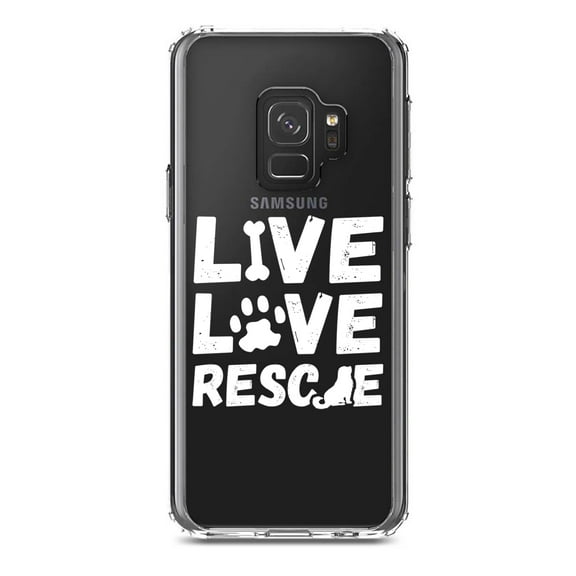 DistinctInk Clear Shockproof Hybrid Case for Samsung Galaxy S9 (5.8" Screen) - TPU Bumper Acrylic Back Tempered Glass Screen Protector - Live Love Rescue - Dog Paw