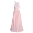 thumbnail image 4 of TiaoBug Big Girls Halter Neck Chiffon Flower Dress Princess Wedding Bridesmaid Formal Party Evening Maxi Gown Pearl Pink 4, 4 of 5