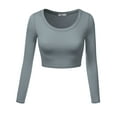 thumbnail image 2 of Women's Basic Scoop Neck Crop Long Sleeve Tops DENIMBLUE M, 2 of 4