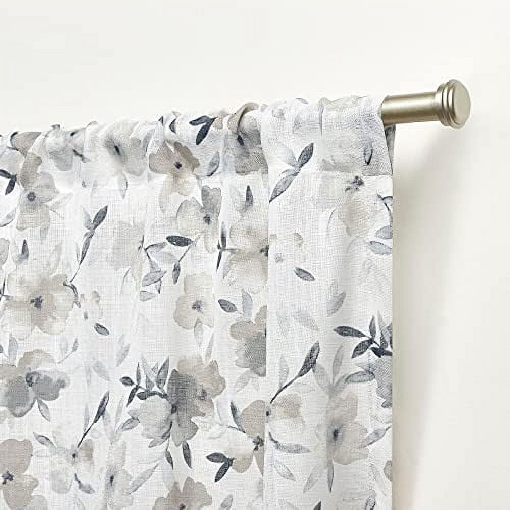 Nicole Miller New York Hattie Light Filtering, Semi Sheer Rod Pocket Curtain Panels, 54"x108", Grey, Set of 2