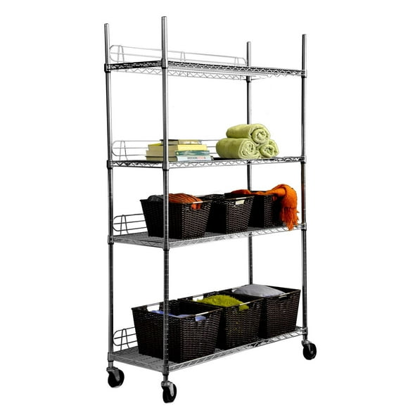 TRINITY EcoStorage™ 4-Tier Wire Shelving Rack | 48" X 18" X 72" | Nsf | Includes Wheels | Chrome