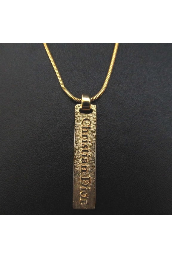 Pre-Owned Christian Dior Vintage Snake Chain Logo Bar Necklace, GP Gold, Women's
