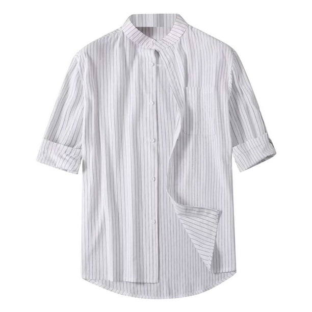 PEASKJP Shirts For Men With Designs Cuban Guayabera Short Sleeve Shirt ...
