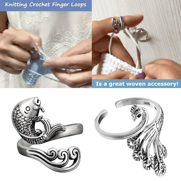 SPRING PARK Adjustable Knitting Crochet Loop Rings Metal Yarn Guide Finger  Holder Knitting Crafts Ring Accessories 