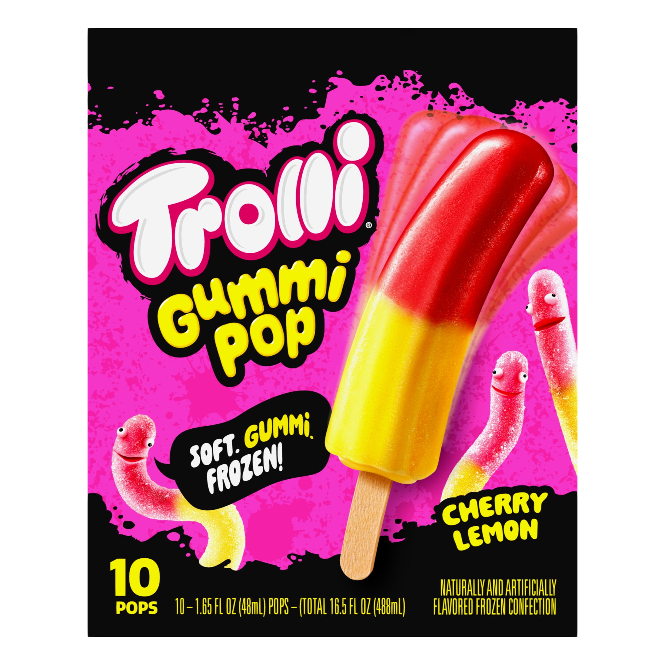 Trolli Frozen Gummi Ice Pops Chewy Sour Gummy Candy Frozen Dessert Snacks, Cherry Lemon, 10 Count