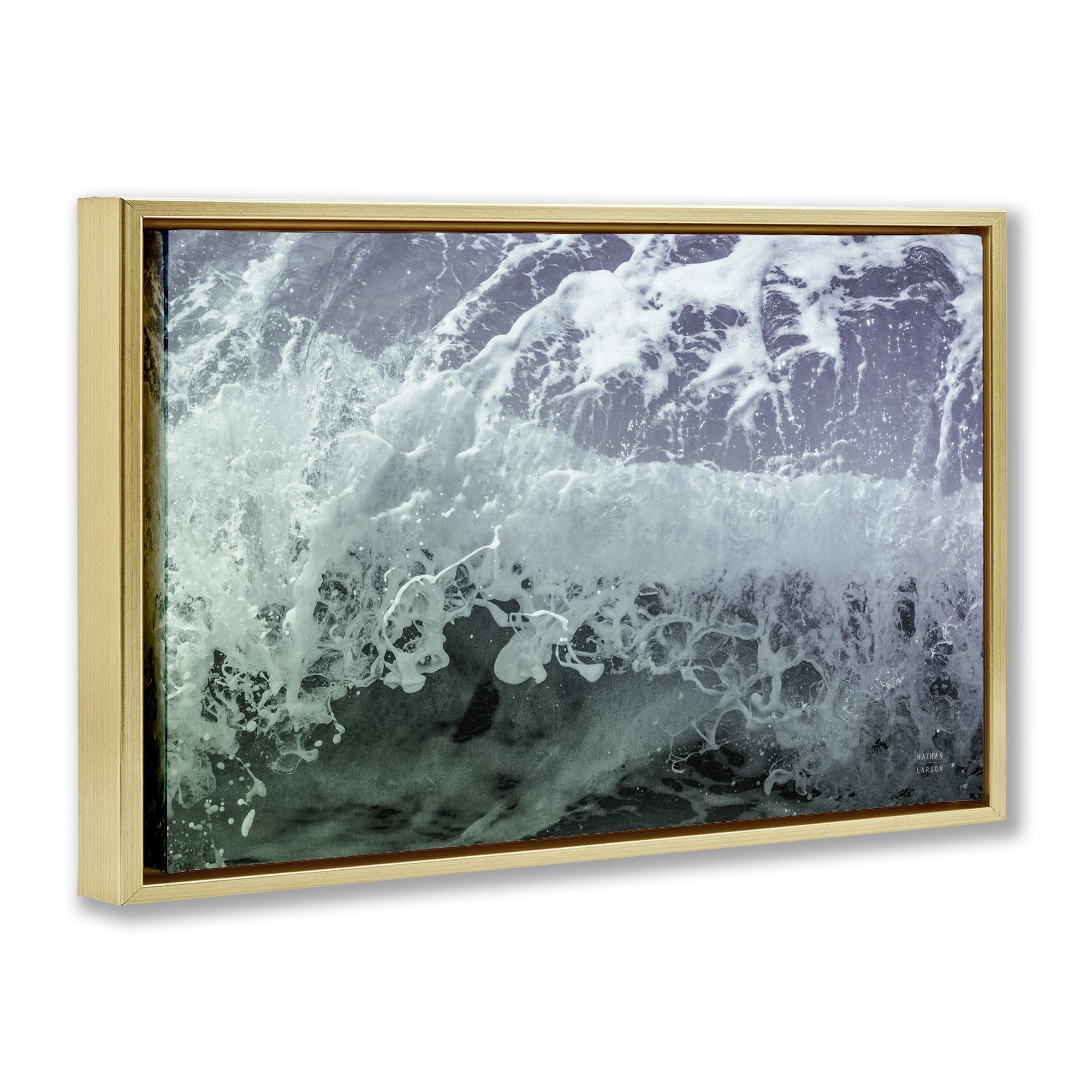 Stupell Industries Splashing Blue Waves Landscape Photography Gold Floater Framed Canvas Art Print Wall Art, 25 x 17
