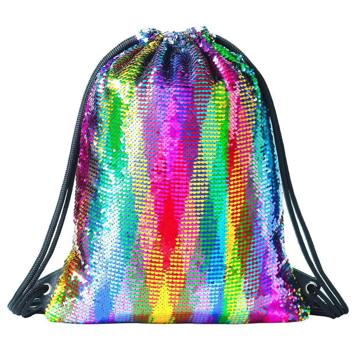 CHIC DIARY Sequins Reversible Magic Glitter Drawstring Mermaid Backpack Sports Gym Dance Bag String Bag Elephant pattern 