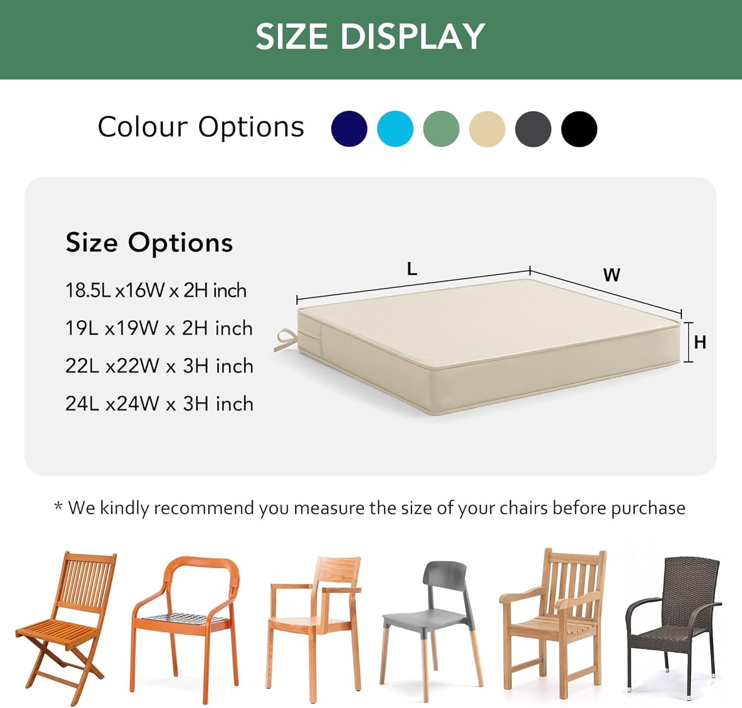 Outdoor Chair Cushions Set of 4: Waterproof & Fade Resistant Deep Seat Cushion for Patio Furniture - 24 x 24 x 3 Inch Chair Pads with Ties and Hidden Zipper - Patio Chair Cushion Replacement, Beige